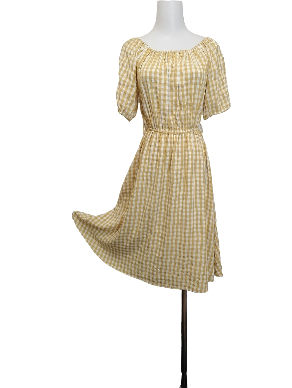 🐝 Yellow Gingham Off-Shoulder Midi Dress - Casual Summer Style